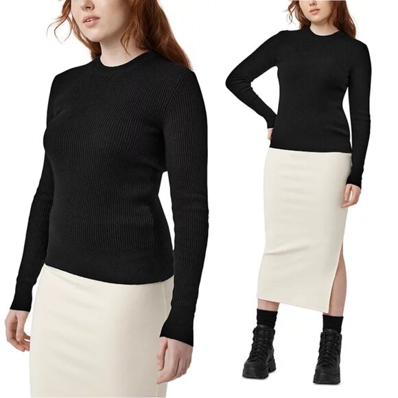 NWT Canada Goose Georgian Women's Slim Crewneck Pullover Sweater Black Sz Small - Picture 2 of 11